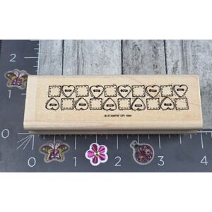 Stampin' Up! Hearts Squares Boxes Quilt Border Stitched Rubber Stamp Wood #C32